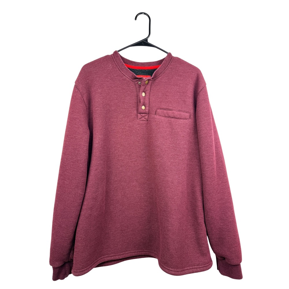 Coleman Mens XL Burgundy Waffle Knit Fleece Lined Henley Sweatshirt Pullover